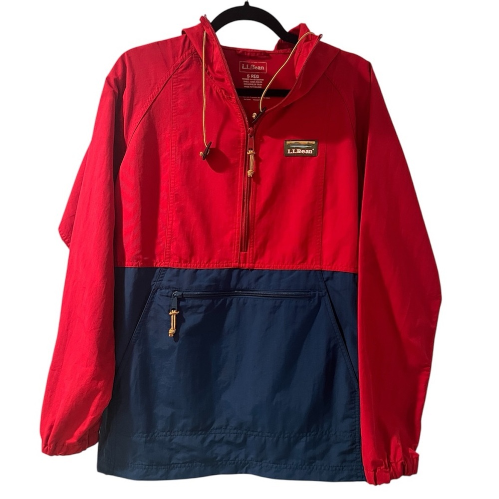 LL Bean Unisex Red/Navy Mountain Classic Anorak Hooded Pullover Jacket- Size S